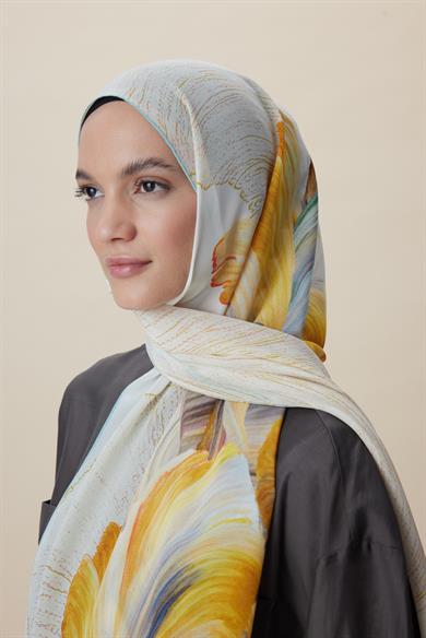 YAKAMOZ KREP İPEK ŞAL 70*190 CM - SARI
