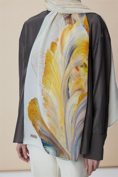 YAKAMOZ KREP İPEK ŞAL 70*190 CM - SARI