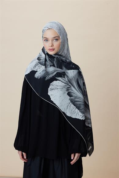 YAKAMOZ KREP İPEK ŞAL 70*190 CM - SİYAH