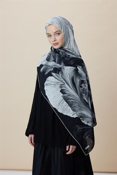YAKAMOZ KREP İPEK ŞAL 70*190 CM - SİYAH