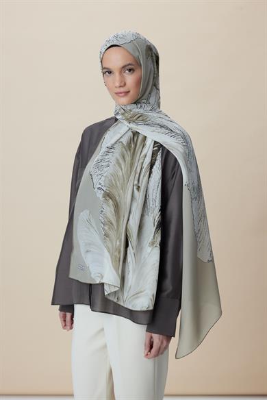 YAKAMOZ KREP İPEK ŞAL 70*190 CM - VİZON