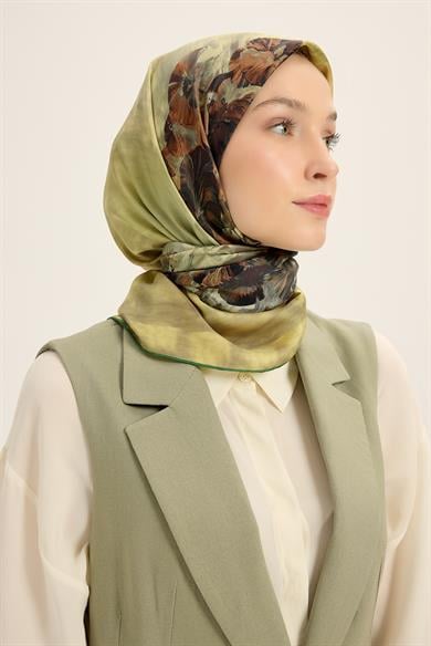 YONCA MULBERRY İPEK EŞARP 90*90 CM - YEŞİL
