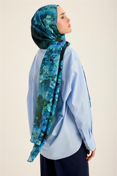 YONCA PAMUK İPEK ŞAL 70*190 CM - LACİVERT