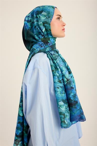 YONCA PAMUK İPEK ŞAL 70*190 CM - LACİVERT