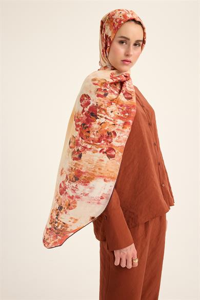 YONCA PAMUK İPEK ŞAL 70*190 CM - TURUNCU