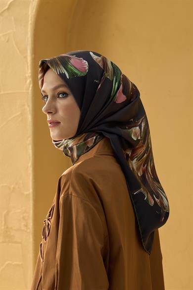 ZER TİVİL İPEK EŞARP 90*90 CM - KAHVERENGİ