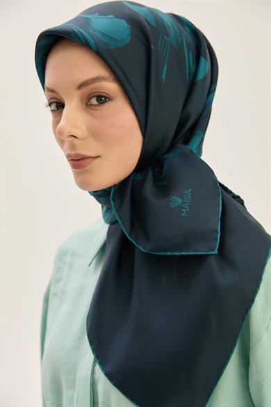 ZER TİVİL İPEK EŞARP 90*90 CM - LACİVERT