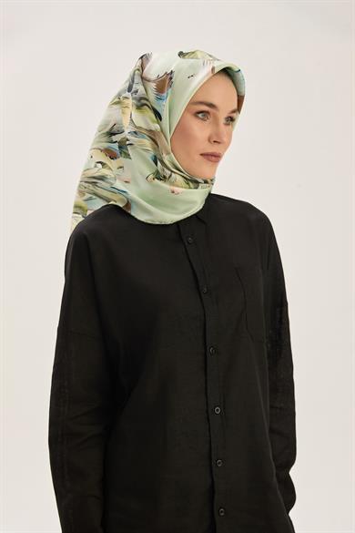 ZER TİVİL İPEK EŞARP 90*90 CM - MİNT YEŞİLİ