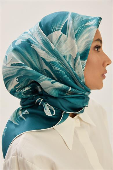 ZER TİVİL İPEK EŞARP 90*90 CM - PETROL MAVİ