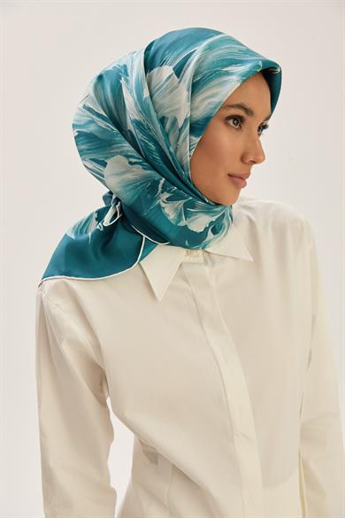 ZER TİVİL İPEK EŞARP 90*90 CM - PETROL MAVİ