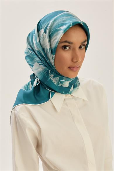 ZER TİVİL İPEK EŞARP 90*90 CM - PETROL MAVİ
