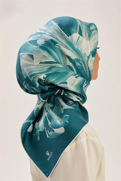 ZER TİVİL İPEK EŞARP 90*90 CM - PETROL MAVİ