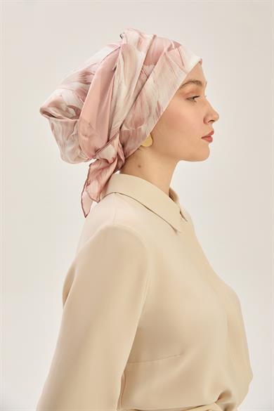 ZER TİVİL İPEK EŞARP 90*90 CM - PUDRA PEMBE