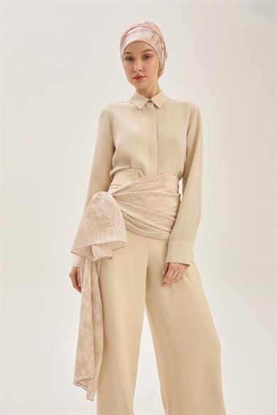 ZER TİVİL İPEK EŞARP 90*90 CM - PUDRA PEMBE