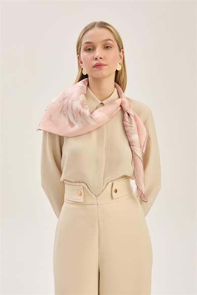 ZER TİVİL İPEK EŞARP 90*90 CM - PUDRA PEMBE