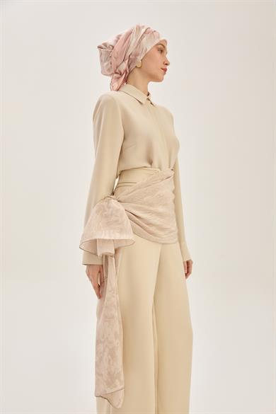 ZER TİVİL İPEK EŞARP 90*90 CM - PUDRA PEMBE