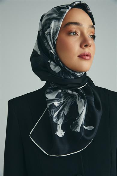 ZER TİVİL İPEK EŞARP 90*90 CM - SİYAH