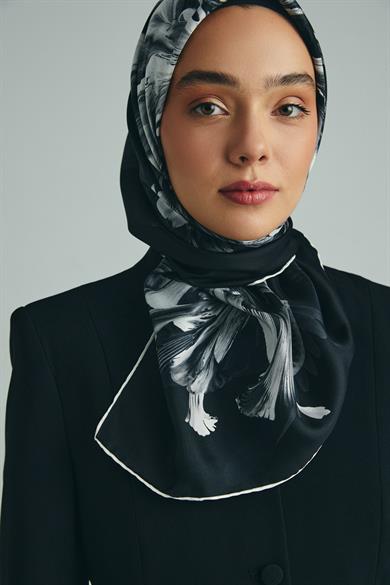 ZER TİVİL İPEK EŞARP 90*90 CM - SİYAH