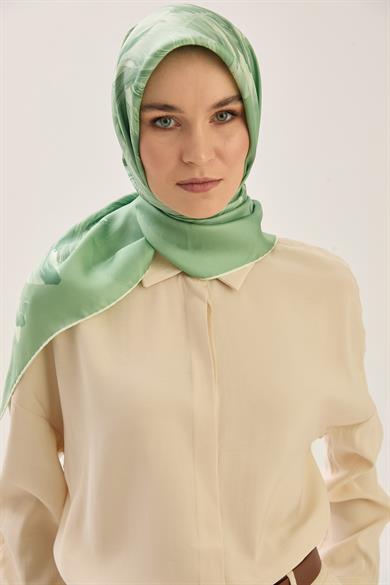 ZER TİVİL İPEK EŞARP 90*90 CM - YEŞİL