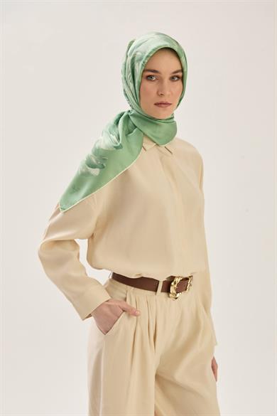 ZER TİVİL İPEK EŞARP 90*90 CM - YEŞİL