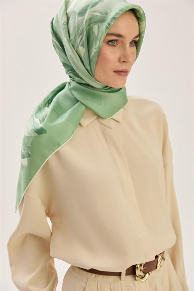 ZER TİVİL İPEK EŞARP 90*90 CM - YEŞİL