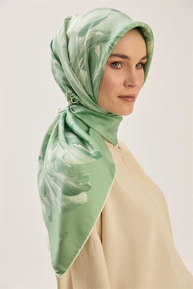 ZER TİVİL İPEK EŞARP 90*90 CM - YEŞİL