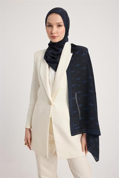 ZERRE KREP İPEK ŞAL 70*190 CM - LACİVERT