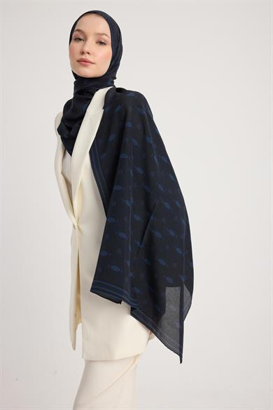 ZERRE KREP İPEK ŞAL 70*190 CM - LACİVERT