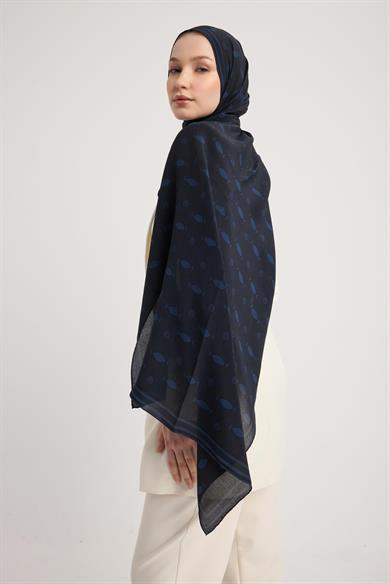 ZERRE KREP İPEK ŞAL 70*190 CM - LACİVERT