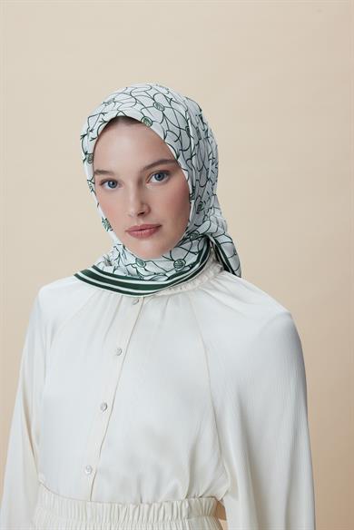 ZERRE TİVİL İPEK EŞARP 90*90 CM - K. YEŞİL