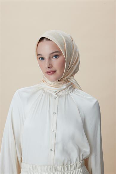 ZERRE TİVİL İPEK EŞARP 90*90 CM - KREM