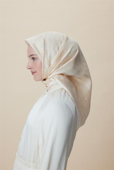 ZERRE TİVİL İPEK EŞARP 90*90 CM - KREM