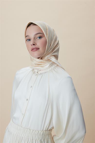 ZERRE TİVİL İPEK EŞARP 90*90 CM - KREM