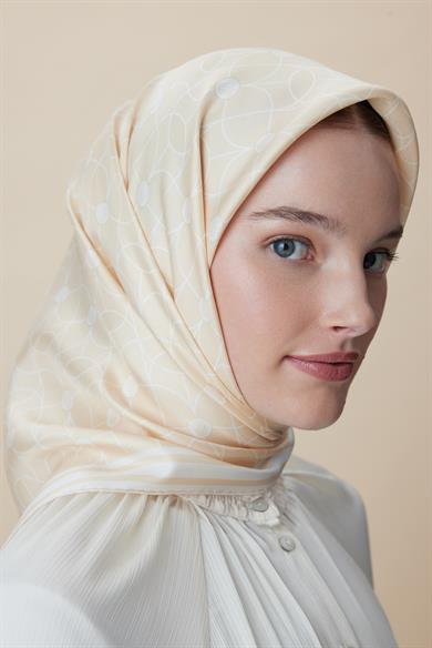 ZERRE TİVİL İPEK EŞARP 90*90 CM - KREM