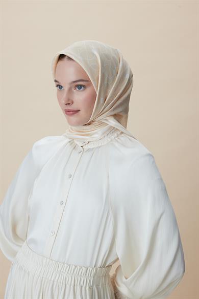 ZERRE TİVİL İPEK EŞARP 90*90 CM - KREM