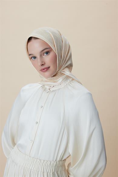ZERRE TİVİL İPEK EŞARP 90*90 CM - KREM