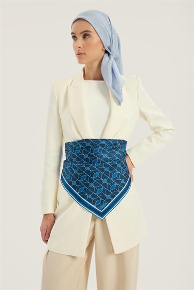 ZERRE TİVİL İPEK EŞARP 90*90 CM - MAVİ