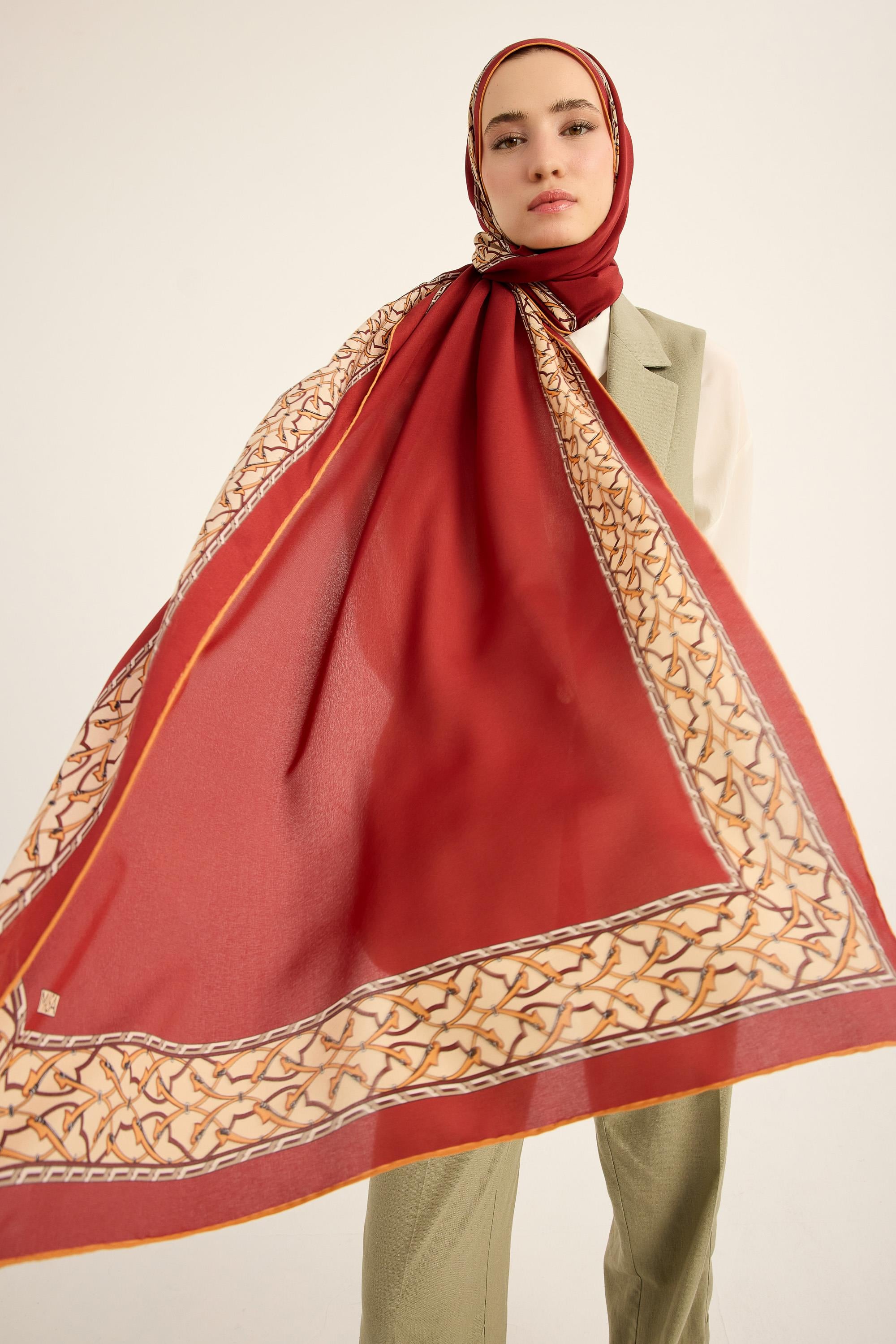 AHENK KREP İPEK ŞAL 70*190 CM - BORDO