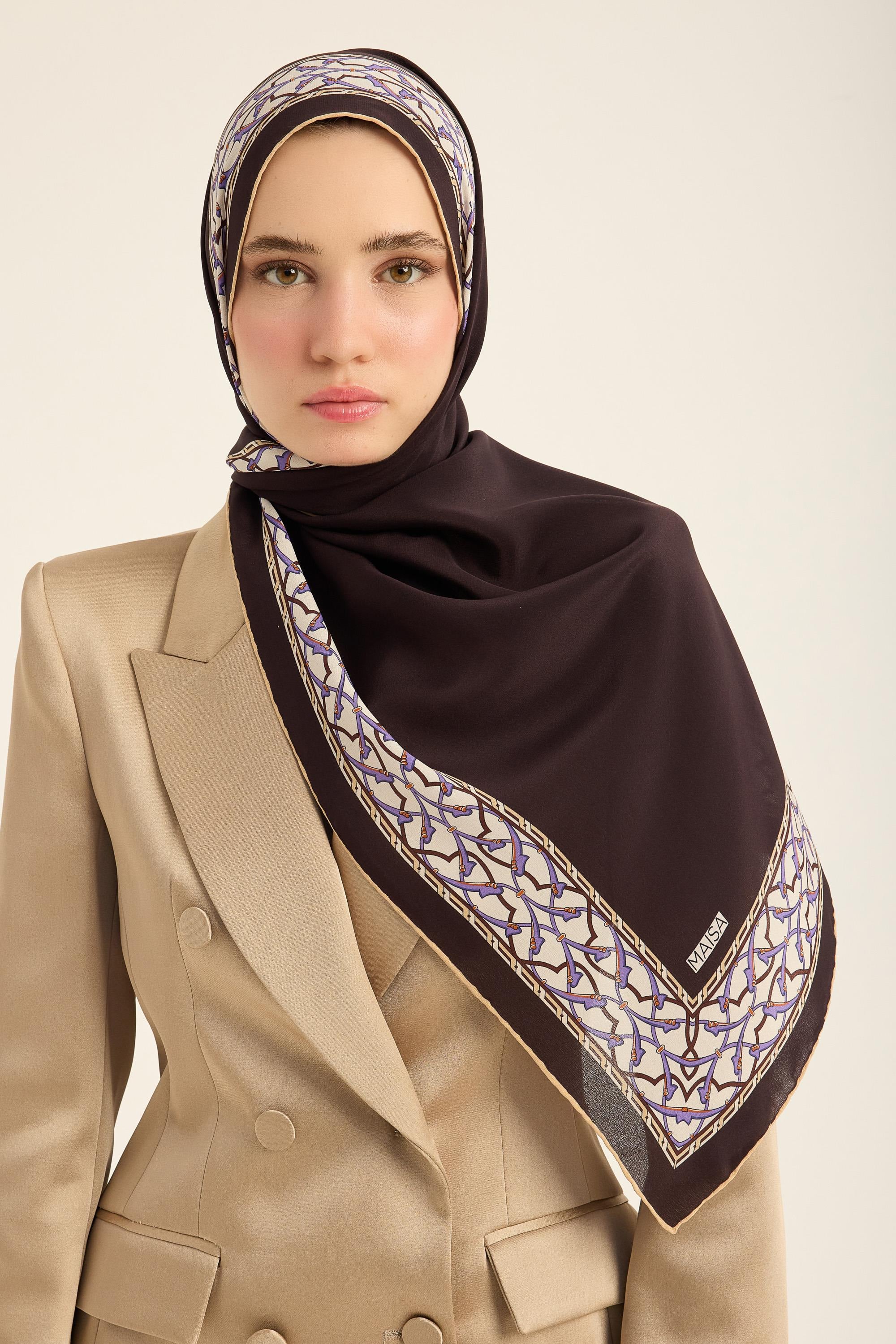 AHENK KREP İPEK ŞAL 70*190 CM - KAHVERENGİ