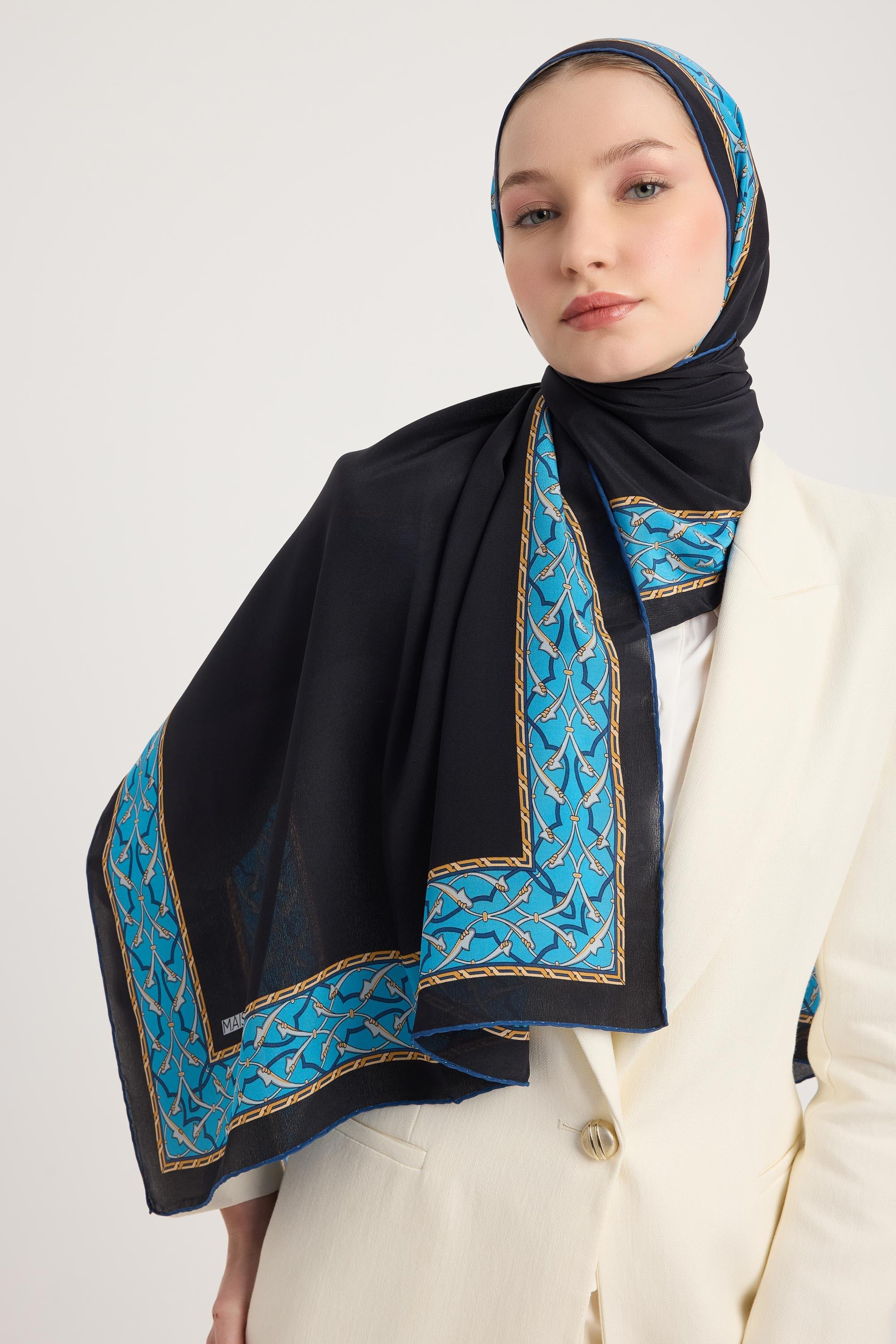 AHENK KREP İPEK ŞAL 70*190 CM - LACİVERT