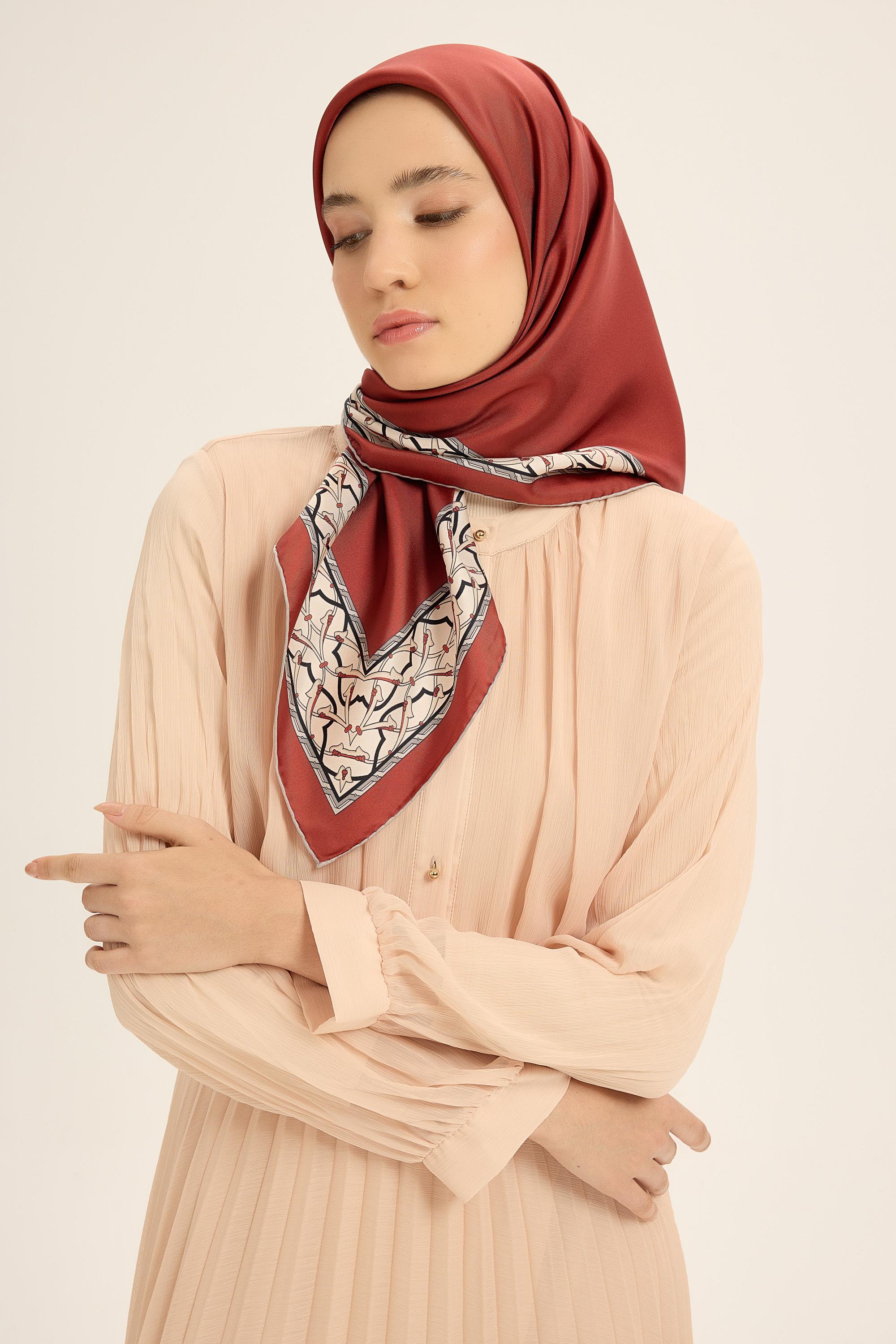 AHENK TİVİL İPEK EŞARP 90*90 CM - BORDO