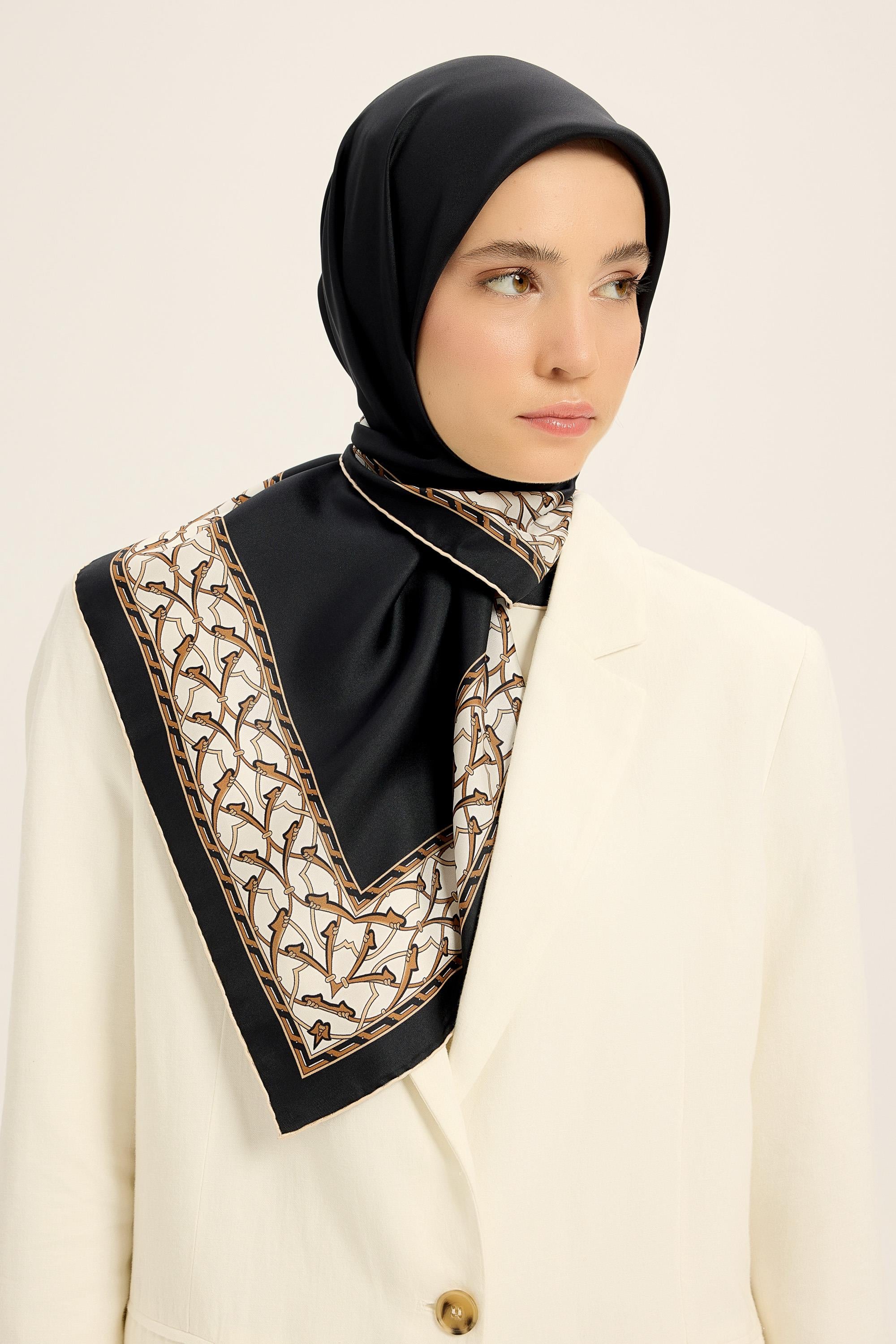 AHENK TİVİL İPEK EŞARP 90*90 CM - SİYAH