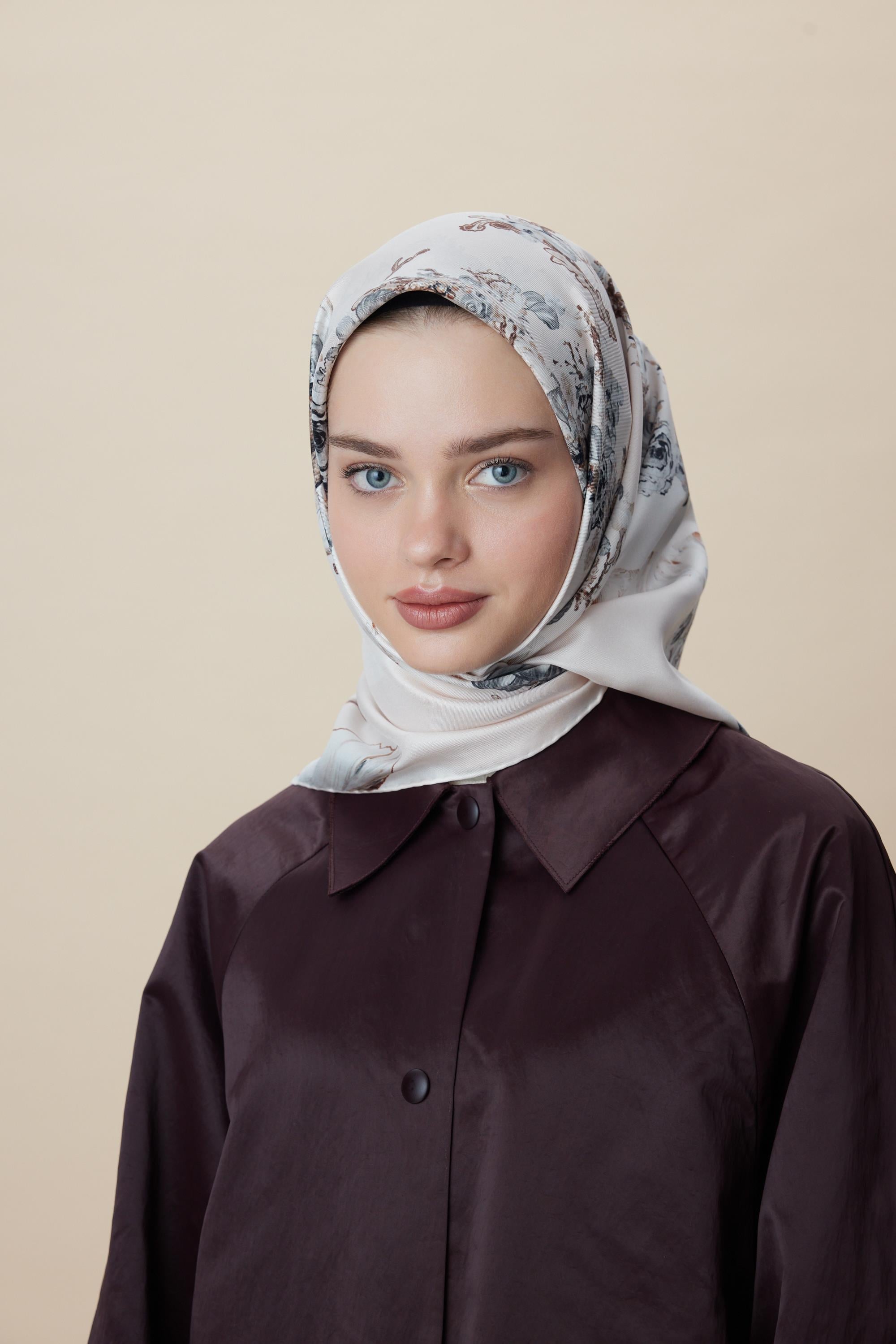 AHU TİVİL İPEK EŞARP 90*90 CM - PUDRA PEMBE