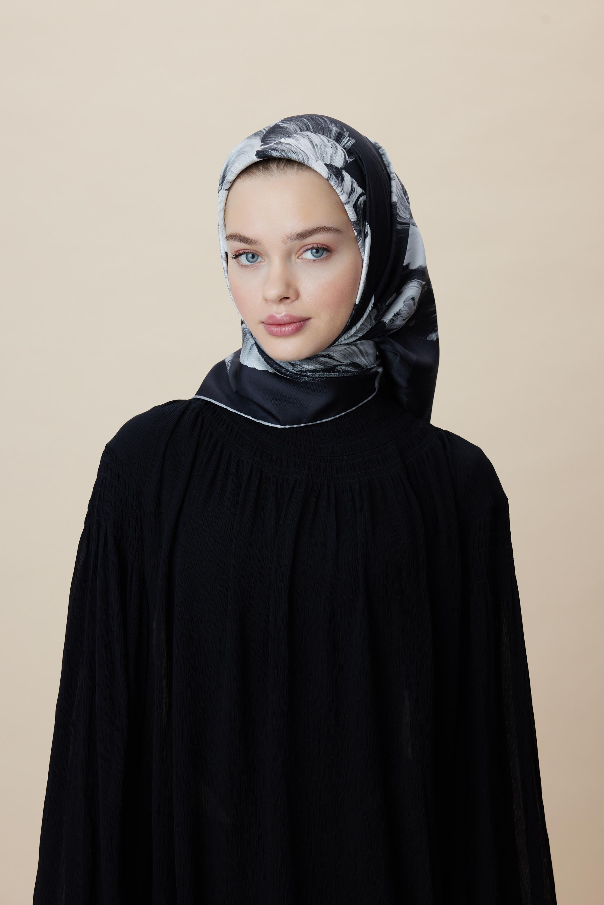 AKVA TİVİL İPEK EŞARP 90*90 CM - ANTRASİT