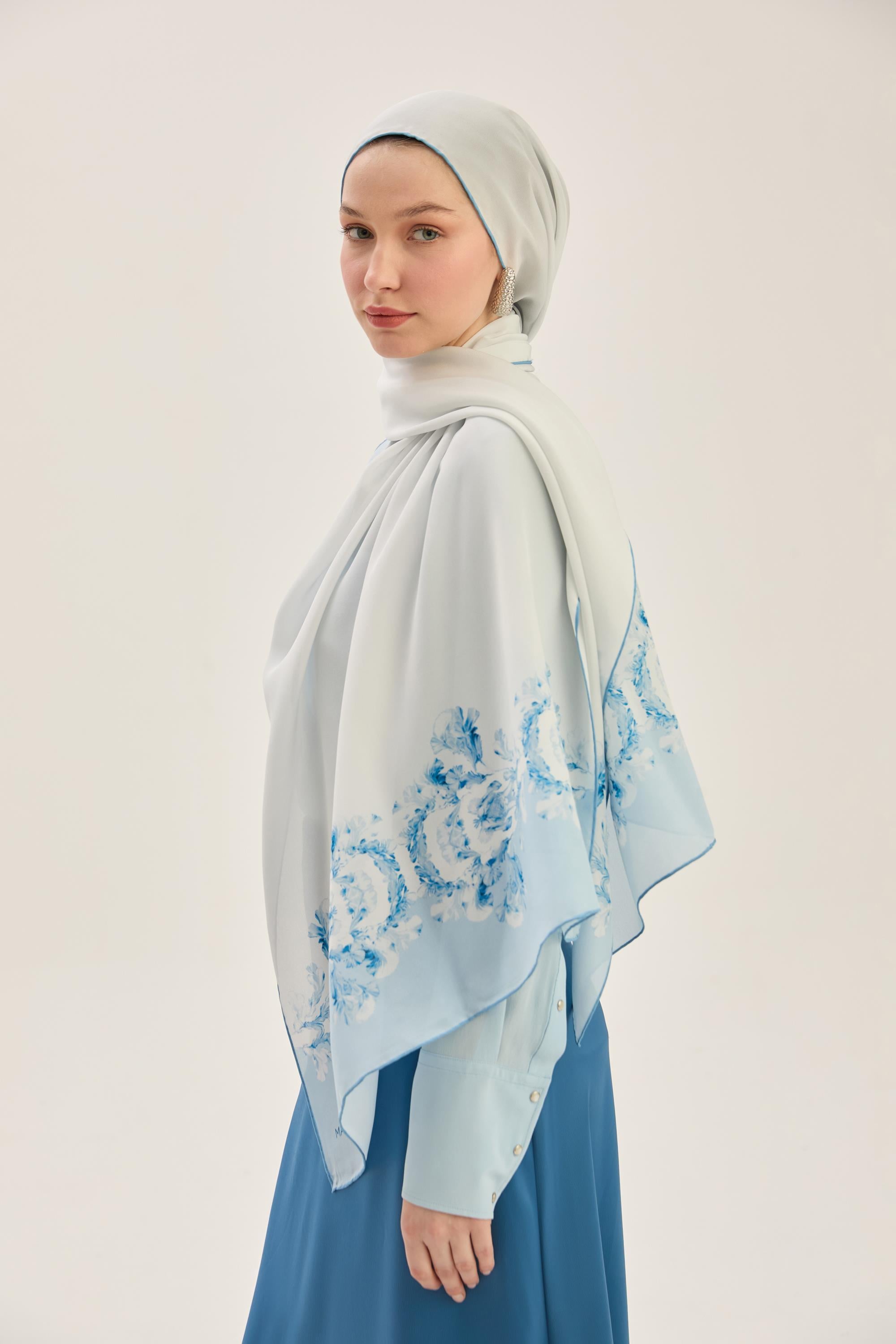 AREN KREP İPEK ŞAL 70*190 CM - MAVİ