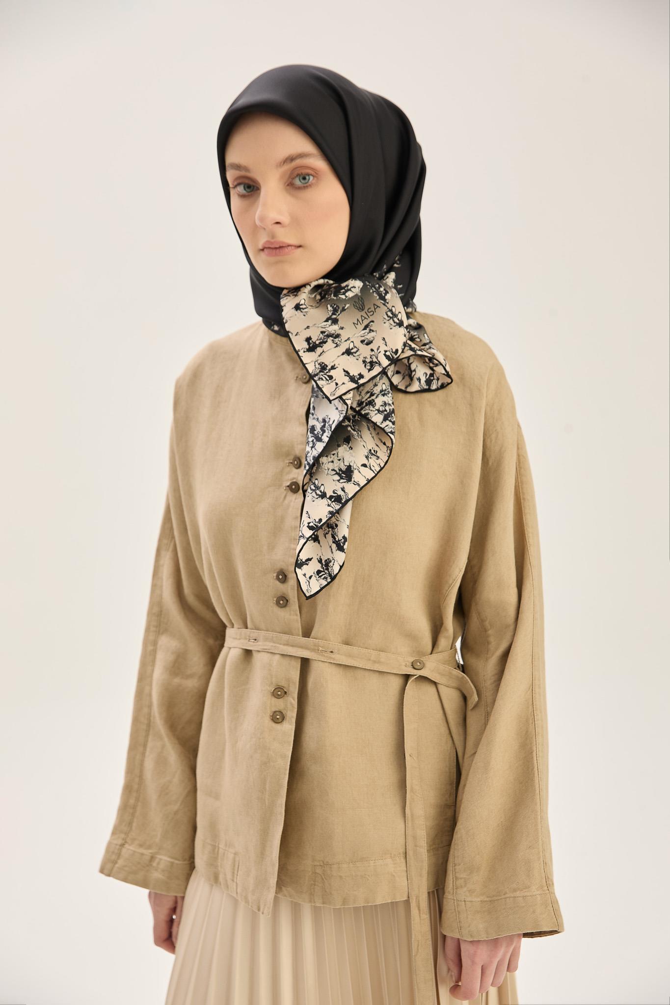 ARUS TİVİL İPEK EŞARP 90*90 CM - SİYAH