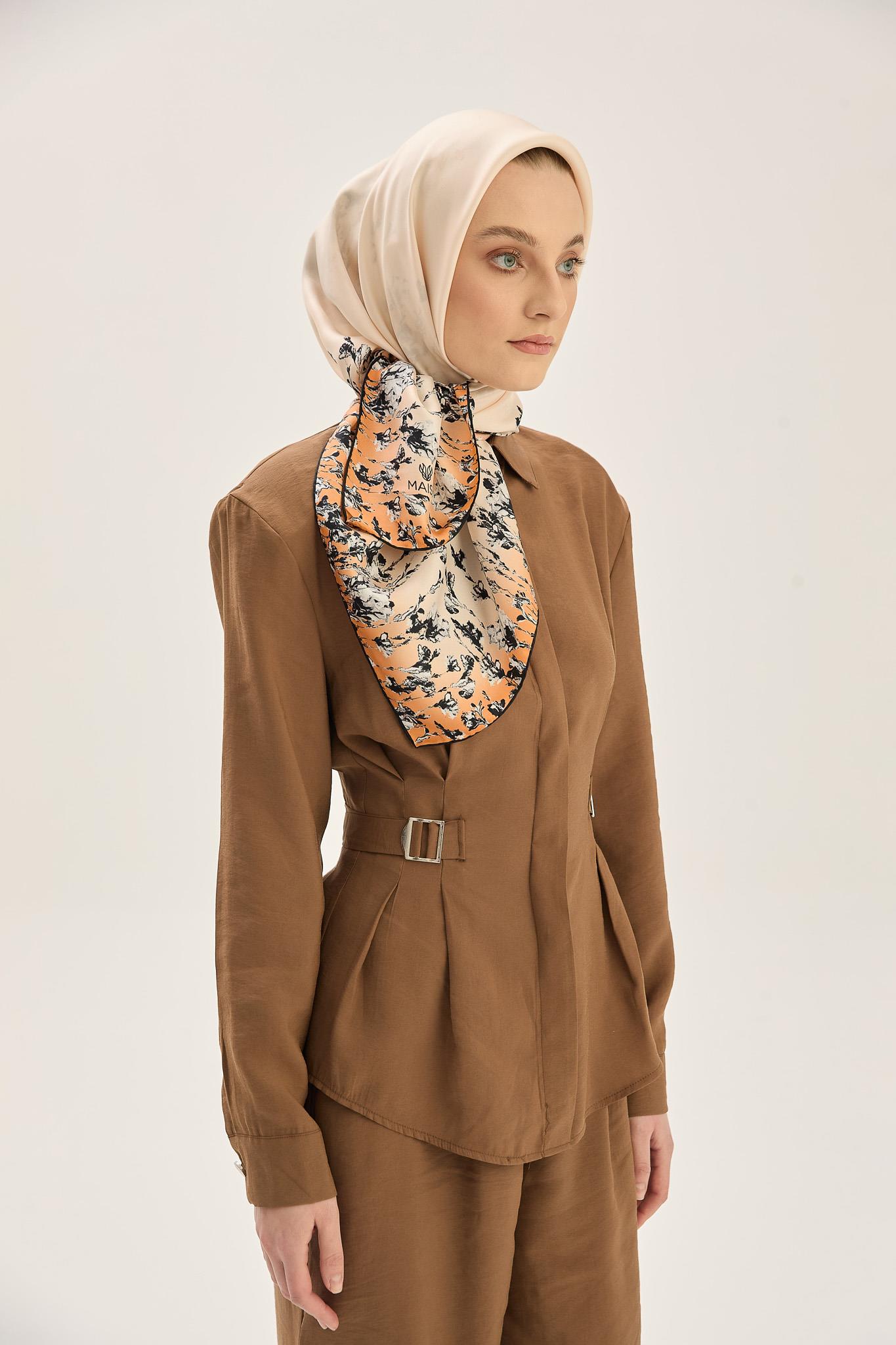 ARUS TİVİL İPEK EŞARP 90*90 CM - TURUNCU