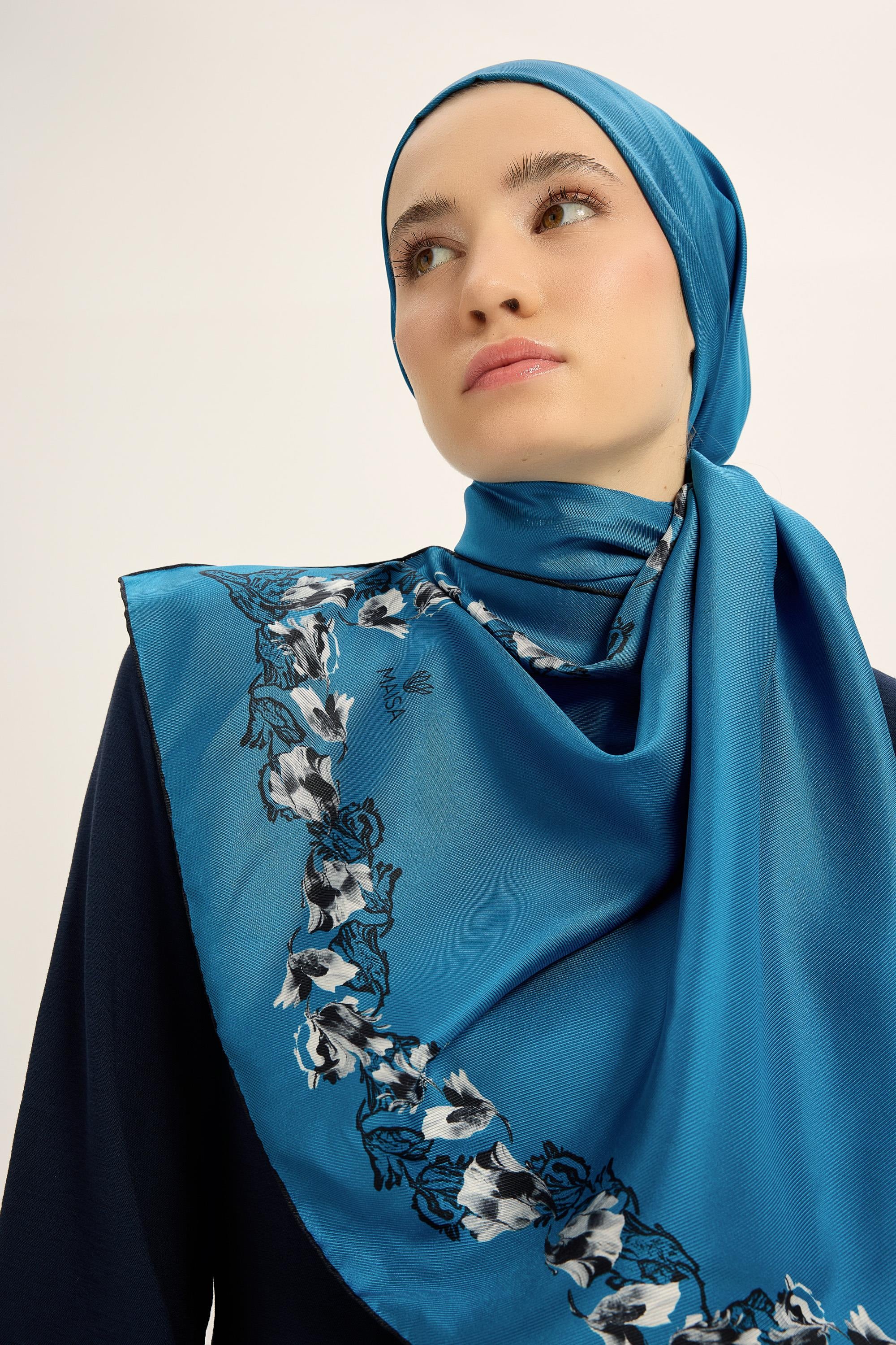 BADE MULBERRY İPEK ŞAL 70*190 CM - MAVİ