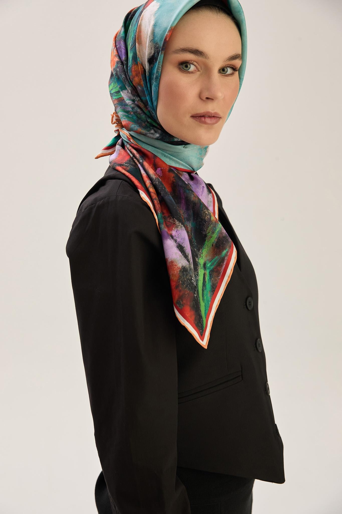 BENNE TİVİL İPEK EŞARP 90*90 CM - KAHVERENGİ