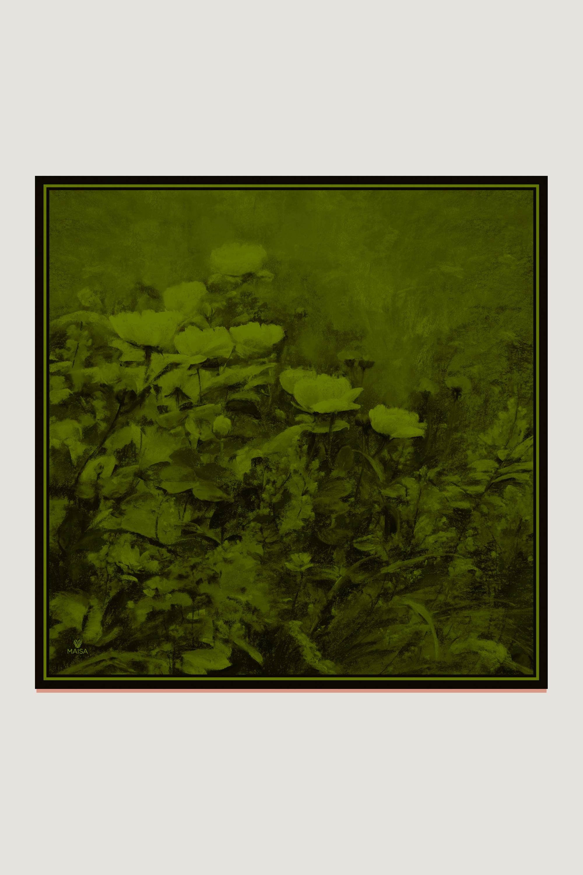 BENNE TİVİL İPEK EŞARP 90*90 CM - KOYU YEŞİL